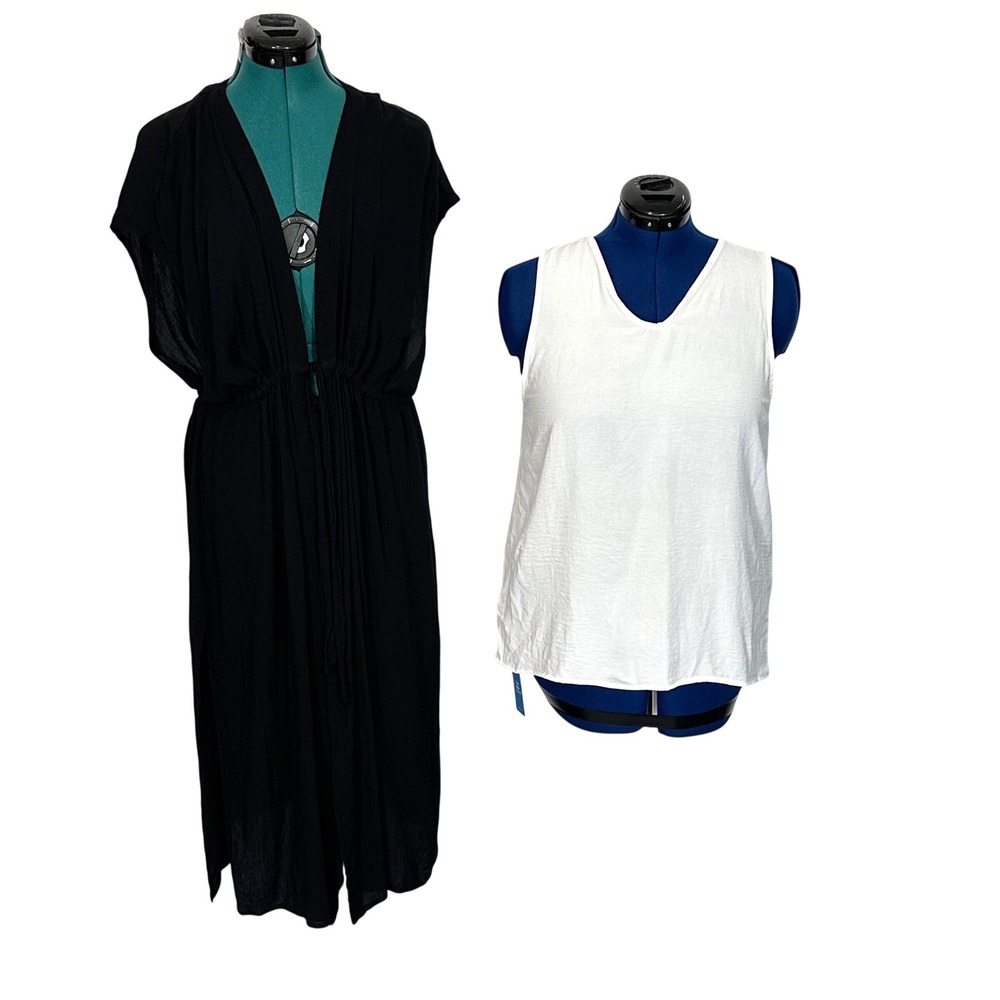 Kona Sol Cupshe Swim Cover Up Lot L/XL Black Maxi Dress White Cross Back Tank